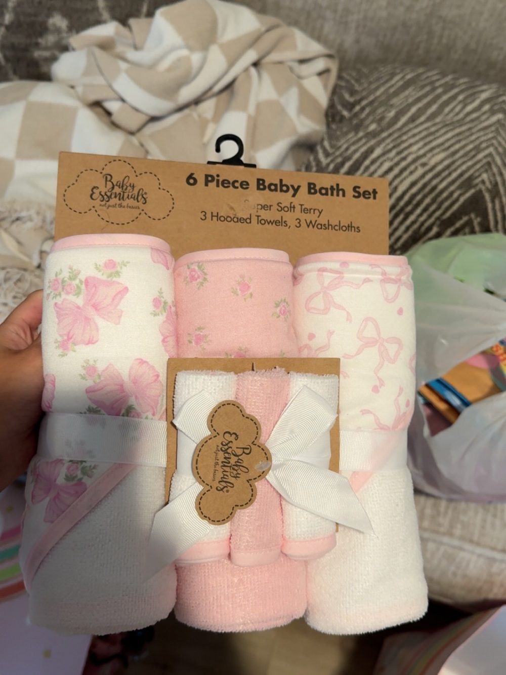 Baby Essentials Neutral Kraft-Backed Hooded Towel & Washcloth Set